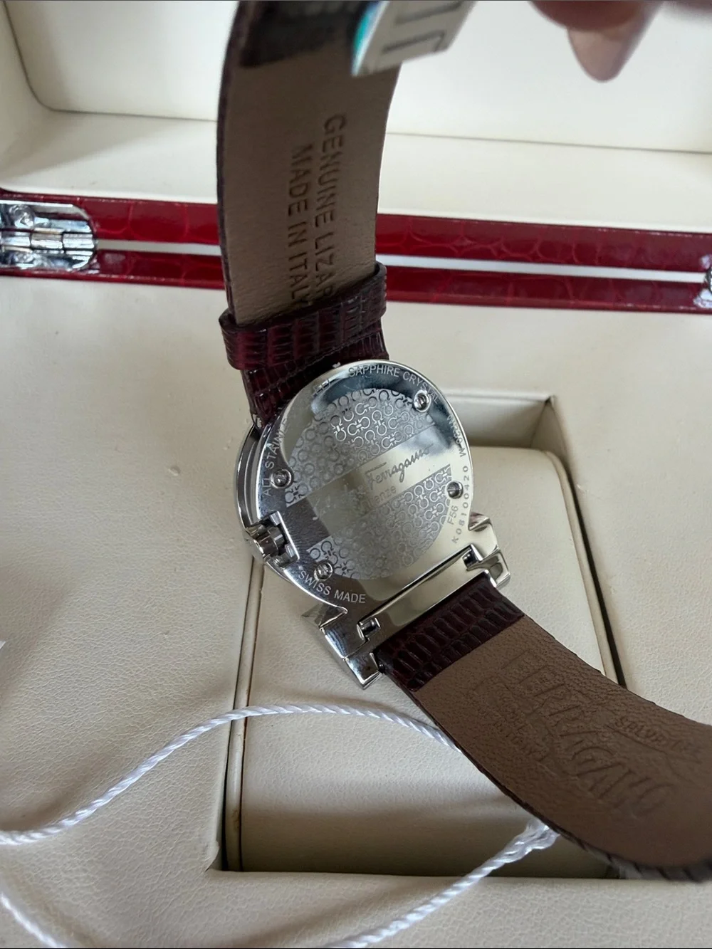 Salvatore Ferragamo Burgundy Lizard Leather & diamond Bezel Ladies Watch